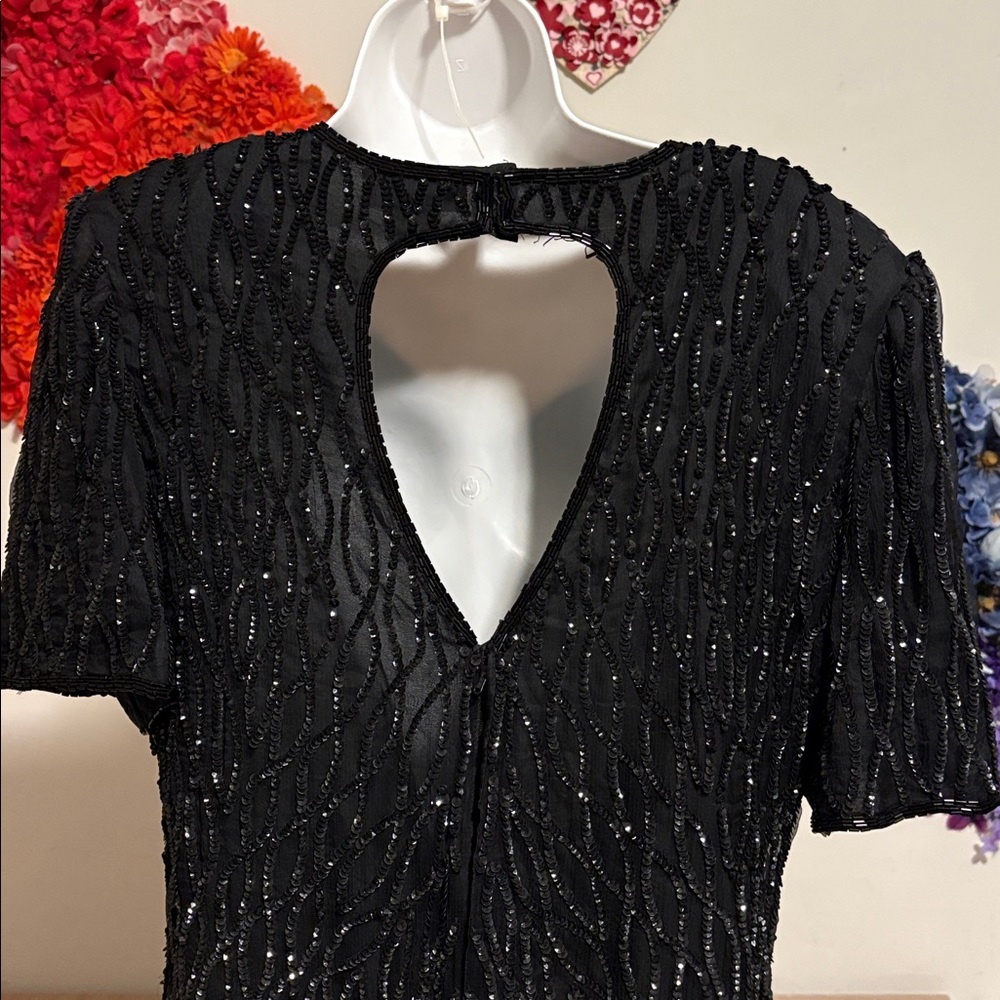 Vintage 90’s Mark & John By Gopal Sequin Dress Black Beaded Open Back Cutout - Picture 11 of 16
